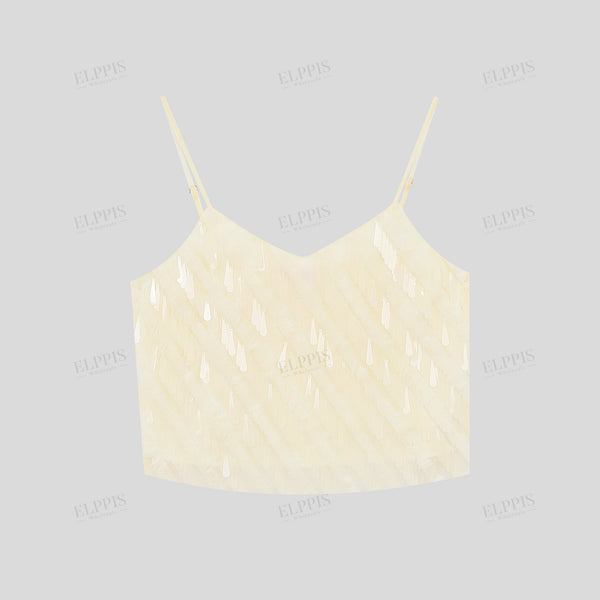 Three-dimensional fringe sequin cropped camisole