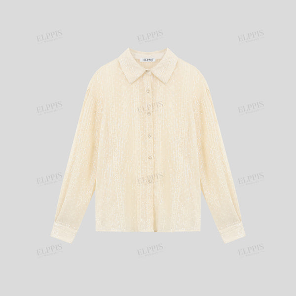 Jacquard sheer lapel drop shoulder long sleeve loose shirt