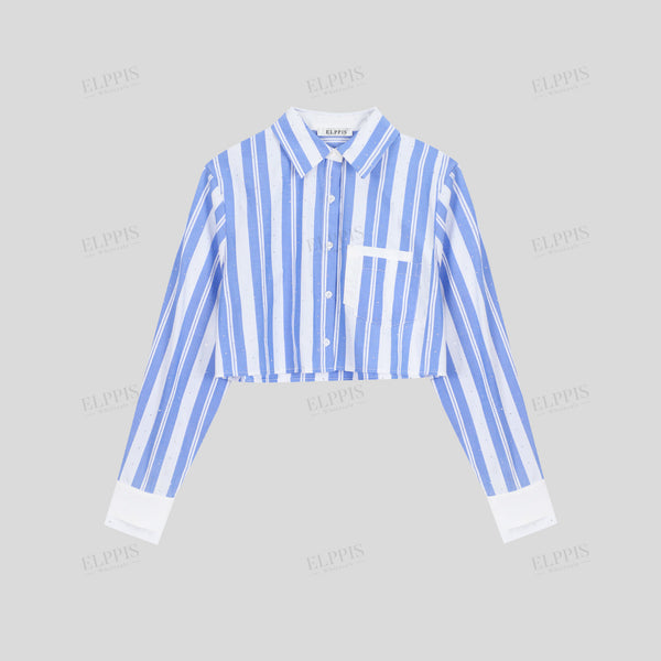 Striped rhinestone-pressed straight H-line shirt