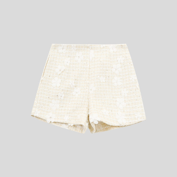 Jacquard check 3D sequin-embroidered Tweed-style shorts