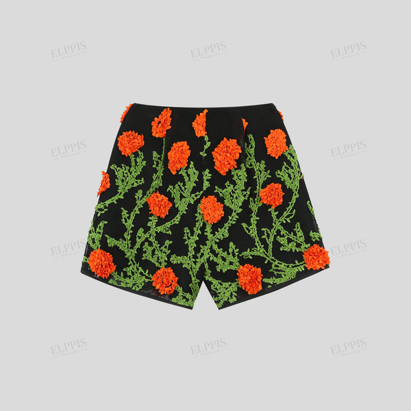 Color-block 3D floral embroidered A-line mini skirt