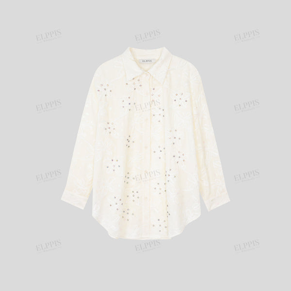 Jacquard beaded embellished straight H-shaped long-sleeve shirt