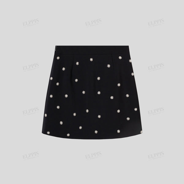 Business style 3D pearl embellished mini skirt