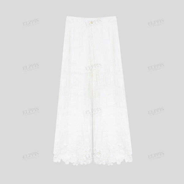 Vacation Cotton Embroidered Patchwork Lace Wide-leg Trousers