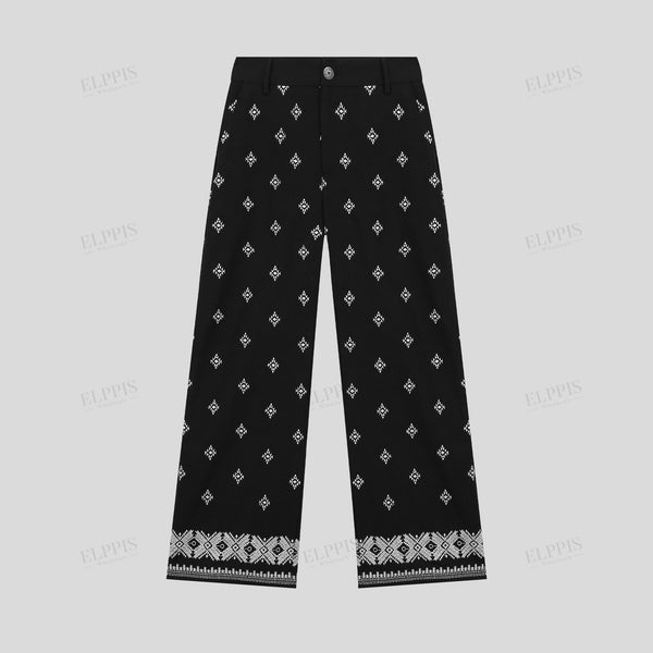 100% cotton placement embroidered loose trousers