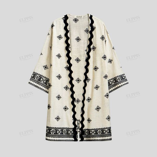 Floral embroidered patchwork wave ribbon cape