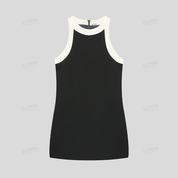 Black and white color-block sleeveless short dress