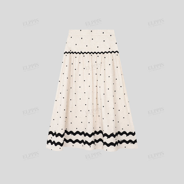 Vacation-style cotton-linen embroidered A-line long skirt