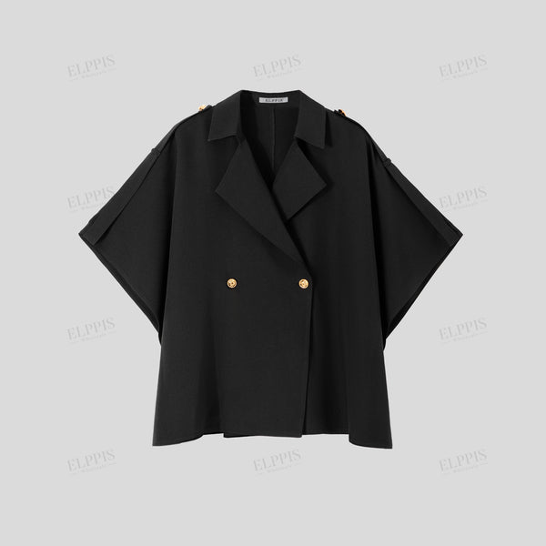 Loose double-breasted mid-length coat