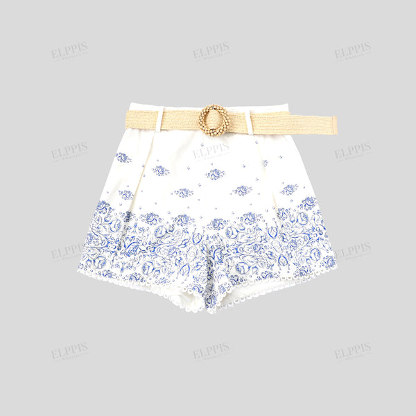 High-Waisted Romantic Print A-Line Shorts