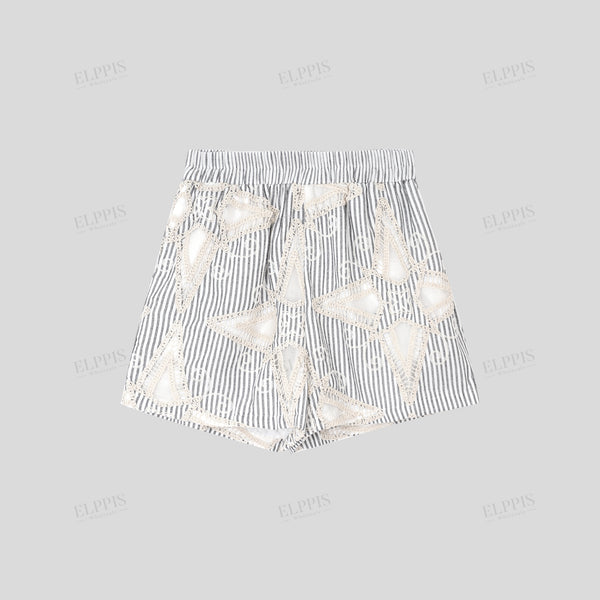 Heavy craftsmanship twisted rope embroidered hollow floral striped loose shorts