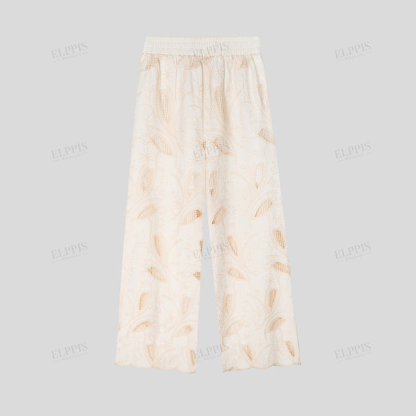 Vacation Style Cotton-Linen Embroidered H-Line Pants