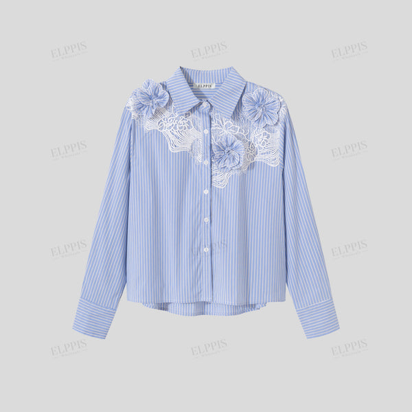 3D floral lace short H-line long sleeve shirt