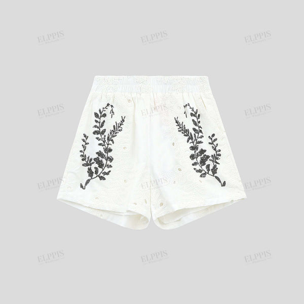 Eyelet cotton embroidered A-line shorts