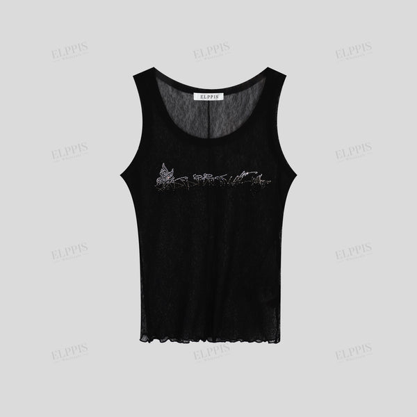 Rhinestone-embellished fitted S-line tank top