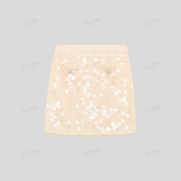 Heavy sequin embroidered fitted pencil mini skirt