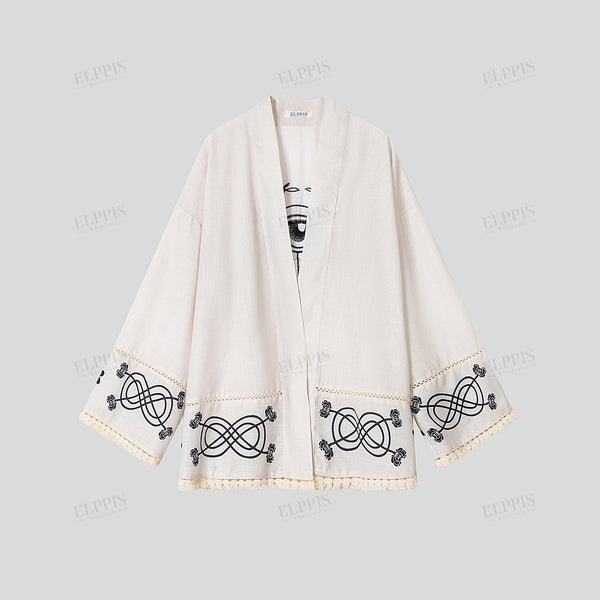 Positioned Print Embroidered Heavy Patchwork Lace Cardigan