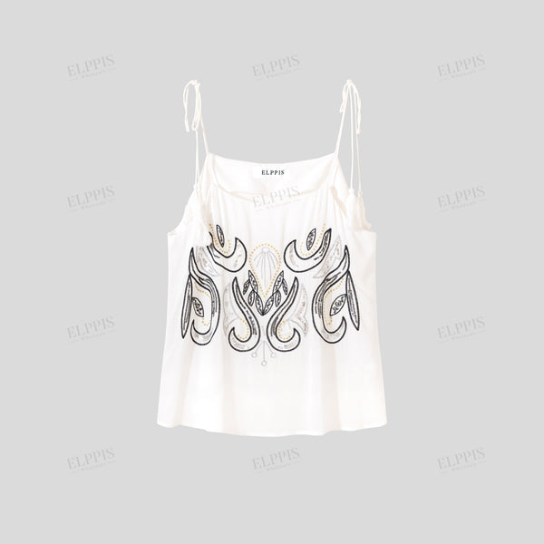 Sequin embroidered rayon camisole top