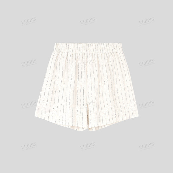 Full embroidery heavy craftsmanship cotton striped loose shorts
