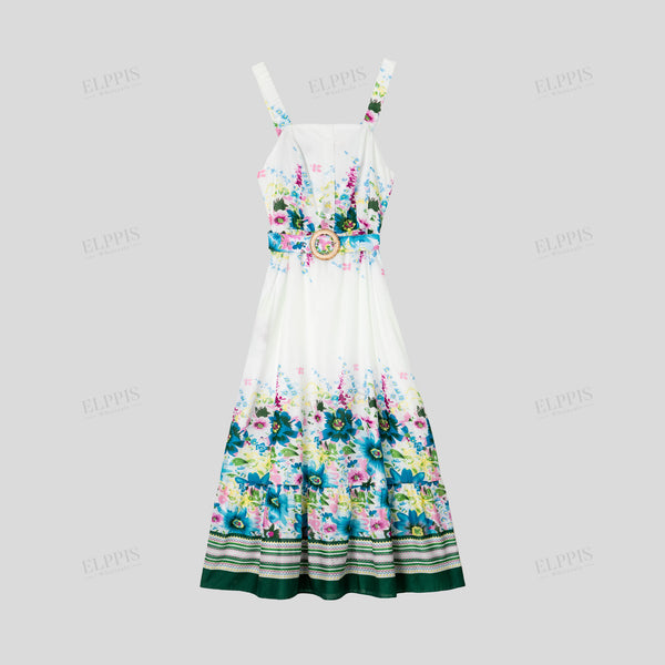 Positioned Print Spaghetti Strap Maxi Dress