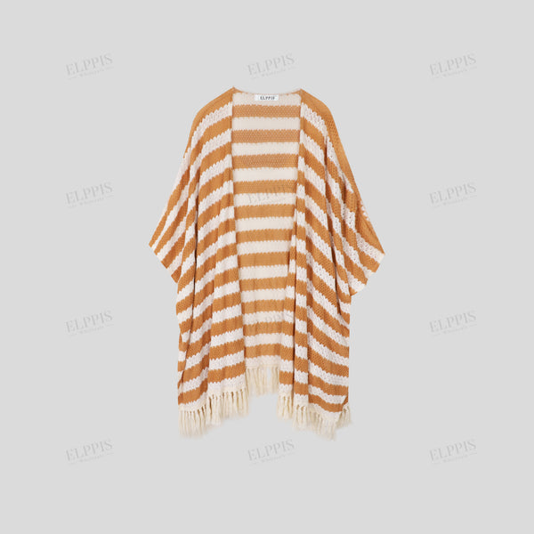 Striped crochet-style loose open cardigan