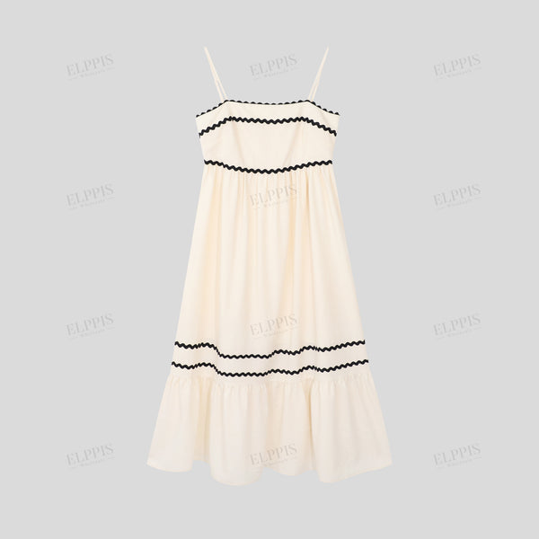 Vacation style rayon color-block lace camisole dress