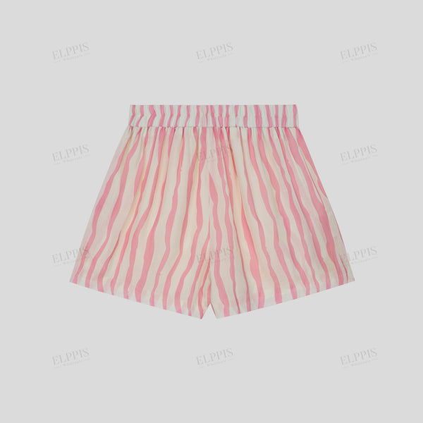 Pink stripe Waistband cotton lien A shape shorts