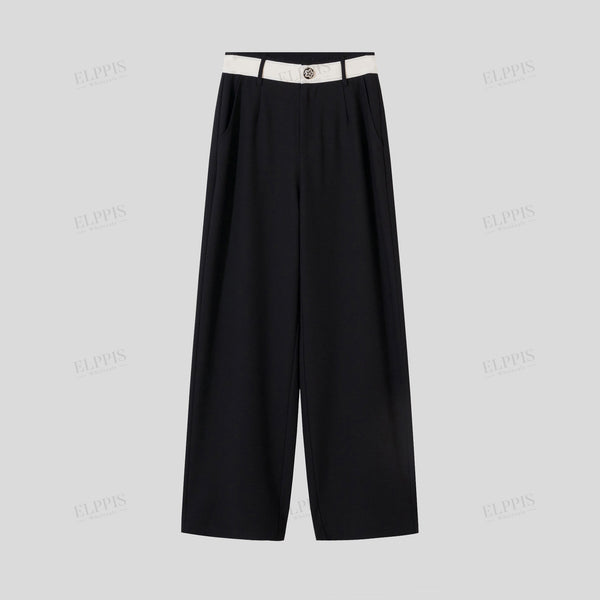 Color-blocked waistband H-line trousers