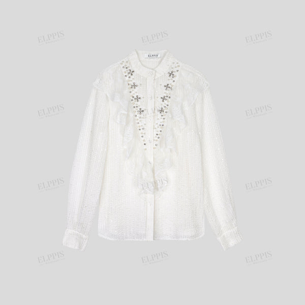 French handcrafted beaded textured fabric shirt