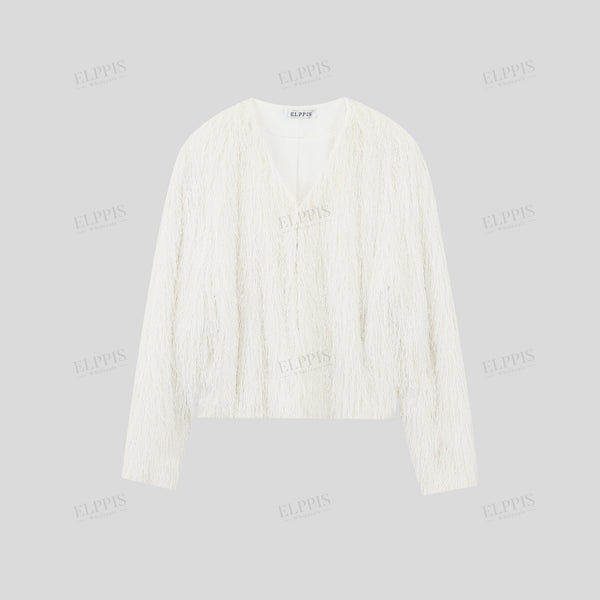 Loose-fitting drop shoulder cropped long sleeve round neck coat