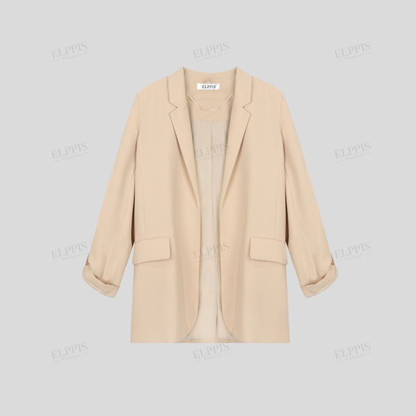 Casual open-front three-quarter sleeve midi blazer