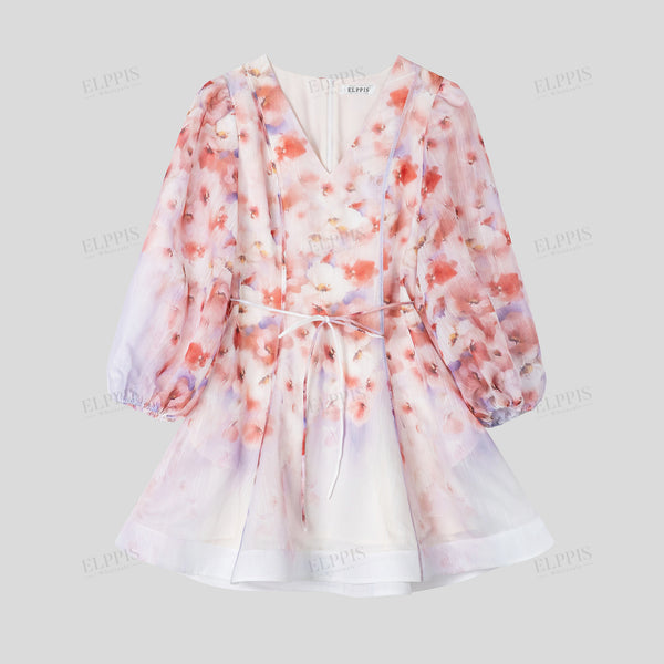 Placement Gradient Print Long Sleeve Dress