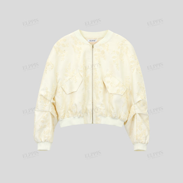 3D floral embroidery Y-shaped zip-up jacket