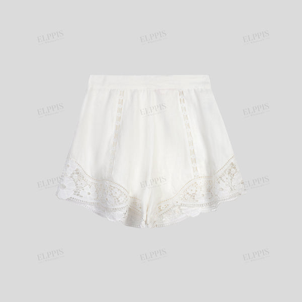 Vacation style cotton-linen embroidered shorts