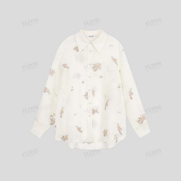 All-over beaded embroidered loose shirt