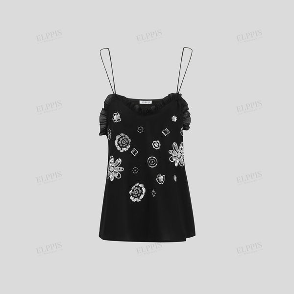 Sequin-embroidered rayon camisole top