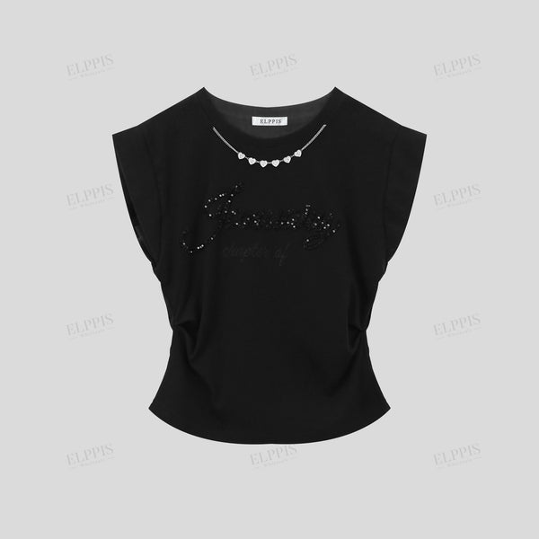 Casual style 3D towel embroidered chain decoration T-shirt