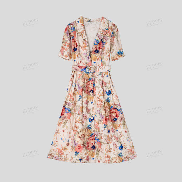 Romantic Vacation Style Printed Linen Camisole Dress