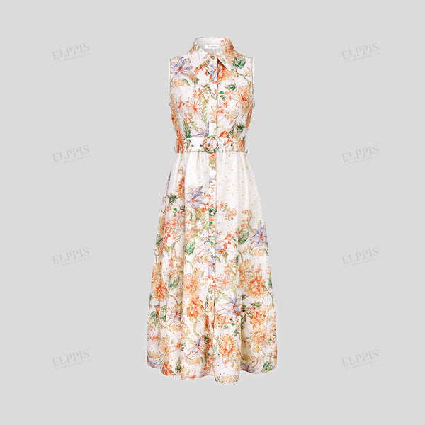 Cotton embroidered printed tank dress