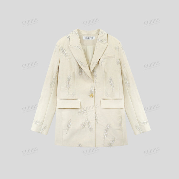 Straight H-Line Cotton-Linen Blend Casual Sequin Embroidered Suit