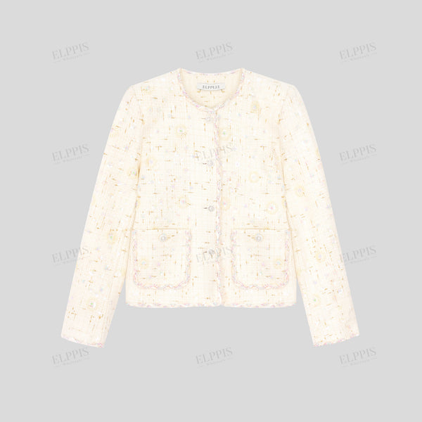 Heavy Embroidery Beaded Boucle Pearl-Detail French Tweed-Style Jacket