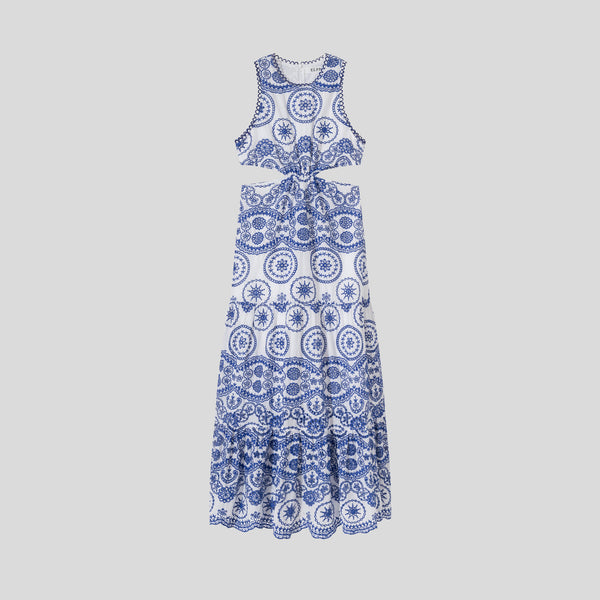 Blue water-soluble lace sleeveless maxi dress