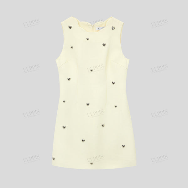 Heart-shaped 3D embellishment X-line short tank dress