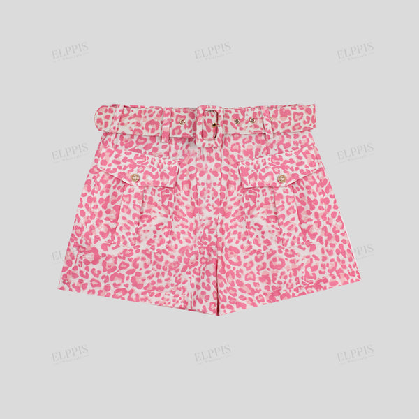 Leopard print H-line belted shorts