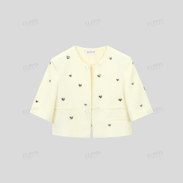 Classic studded micro H-line Chanel-style short sleeve jacket