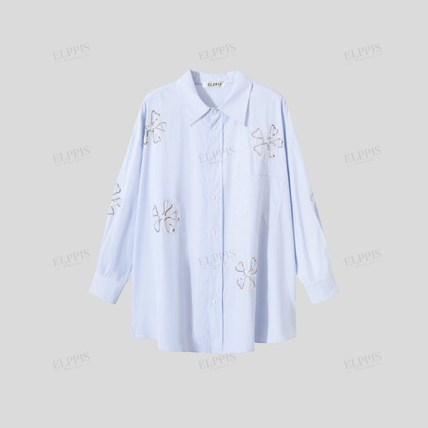 Long-sleeve striped shirt with sequin embroidery