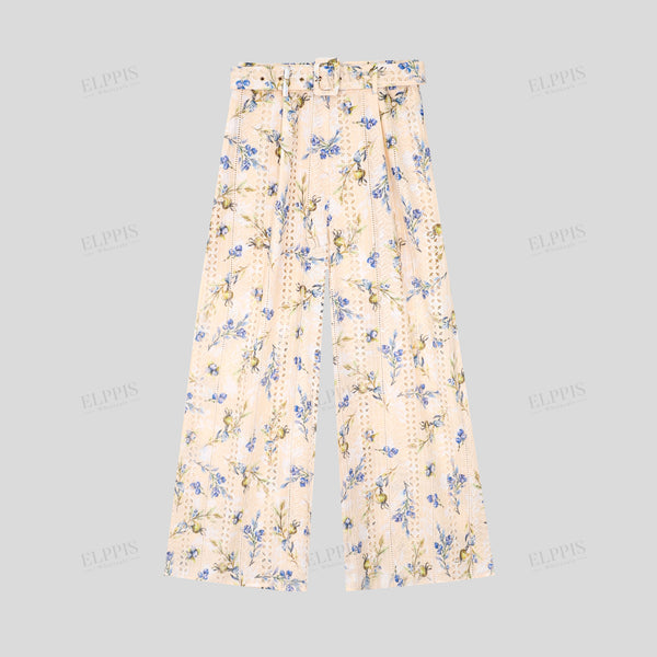 Wide-leg printed lace woven trousers