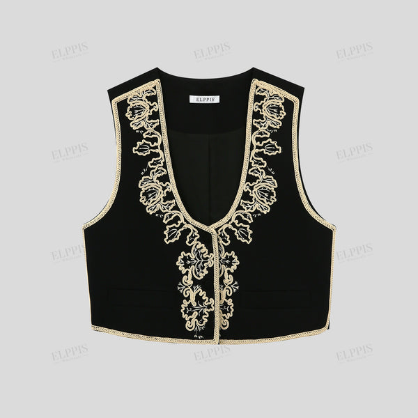 Color-block embroidered H-line vest