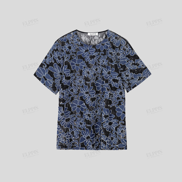 Burnout Floral Denim Lace Butterfly Loose top